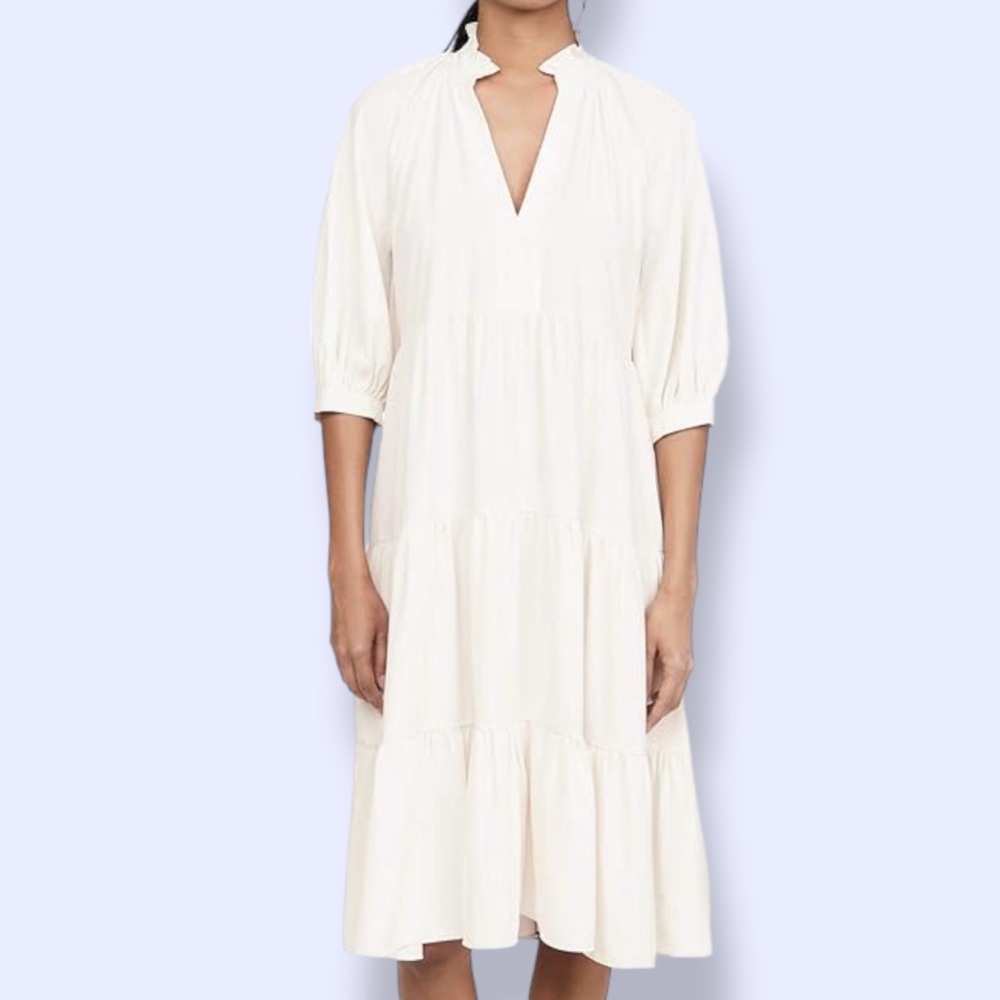 Amanda Uprichard Saffron Tiered Gathered Midi Dress - Picture 2 of 8